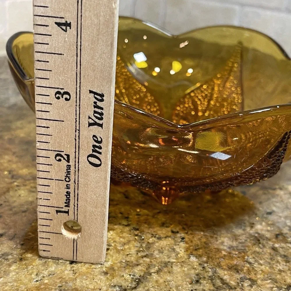 Anchor Hocking Dish Bowl 6.5x3 Inch Amber Glass Renaissance Flower Bloom Pattern